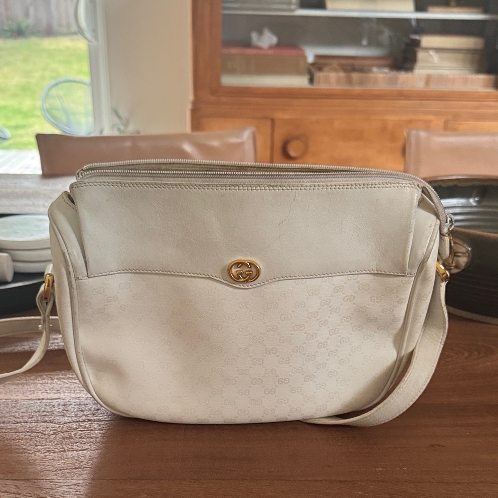 Gucci Ivory Shoulder Bag with Gold Accent